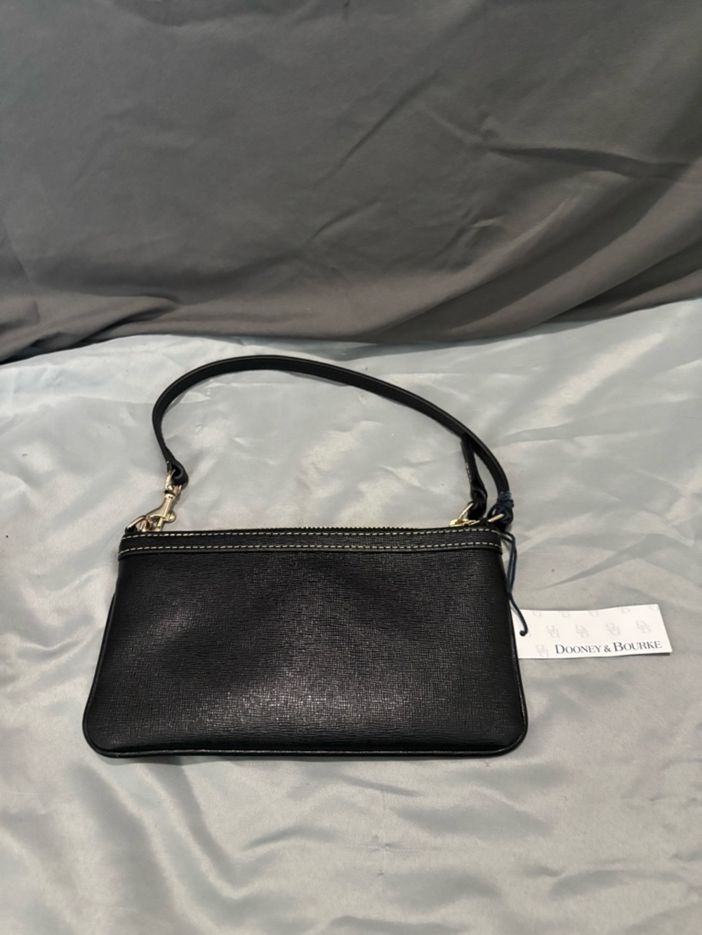 Dooney & Bourke Black Leather Wristlet Clutch with Gold Hardware - Picture 3 of 7